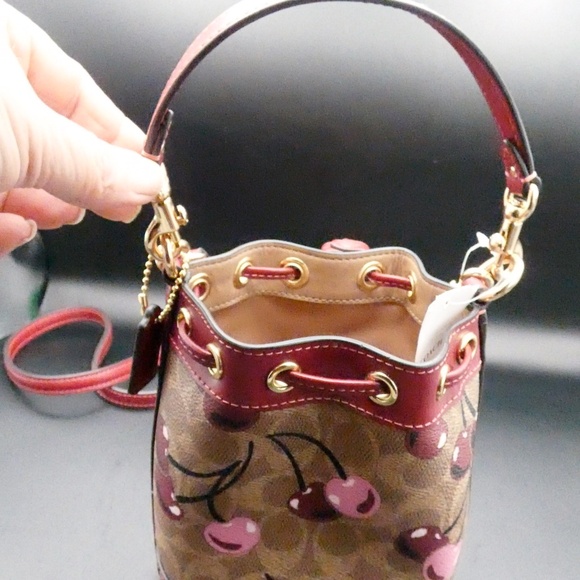 Coach Mini Bucket Bag/Wristlet in Tan Cherry Pattern - Picture 2 of 4